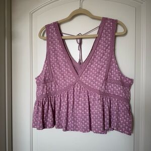Lucky Brand Mauve deep v neck Patterned Tank Top